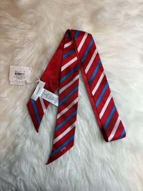 New Coach CU358 Signature Bold Stripes Americana Print Silk Skinny Scarf